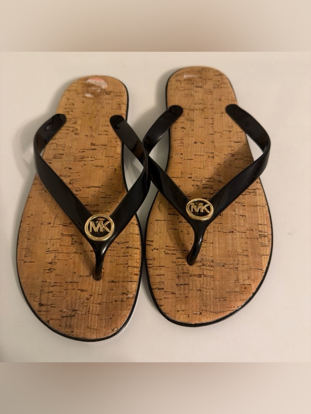 Michael Kors Black Strap Cork-Effect Logo Flip Flops